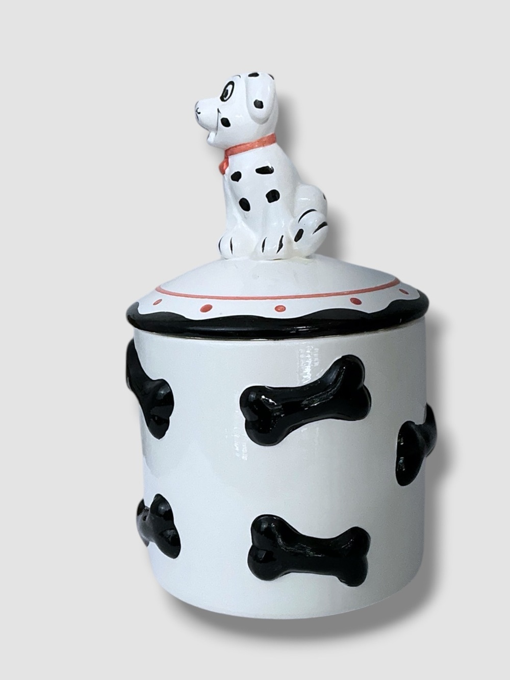 101 Dalmatians Cookie Treat Jar White Black Bones Red Accents Vintage 1993 - Picture 4 of 16